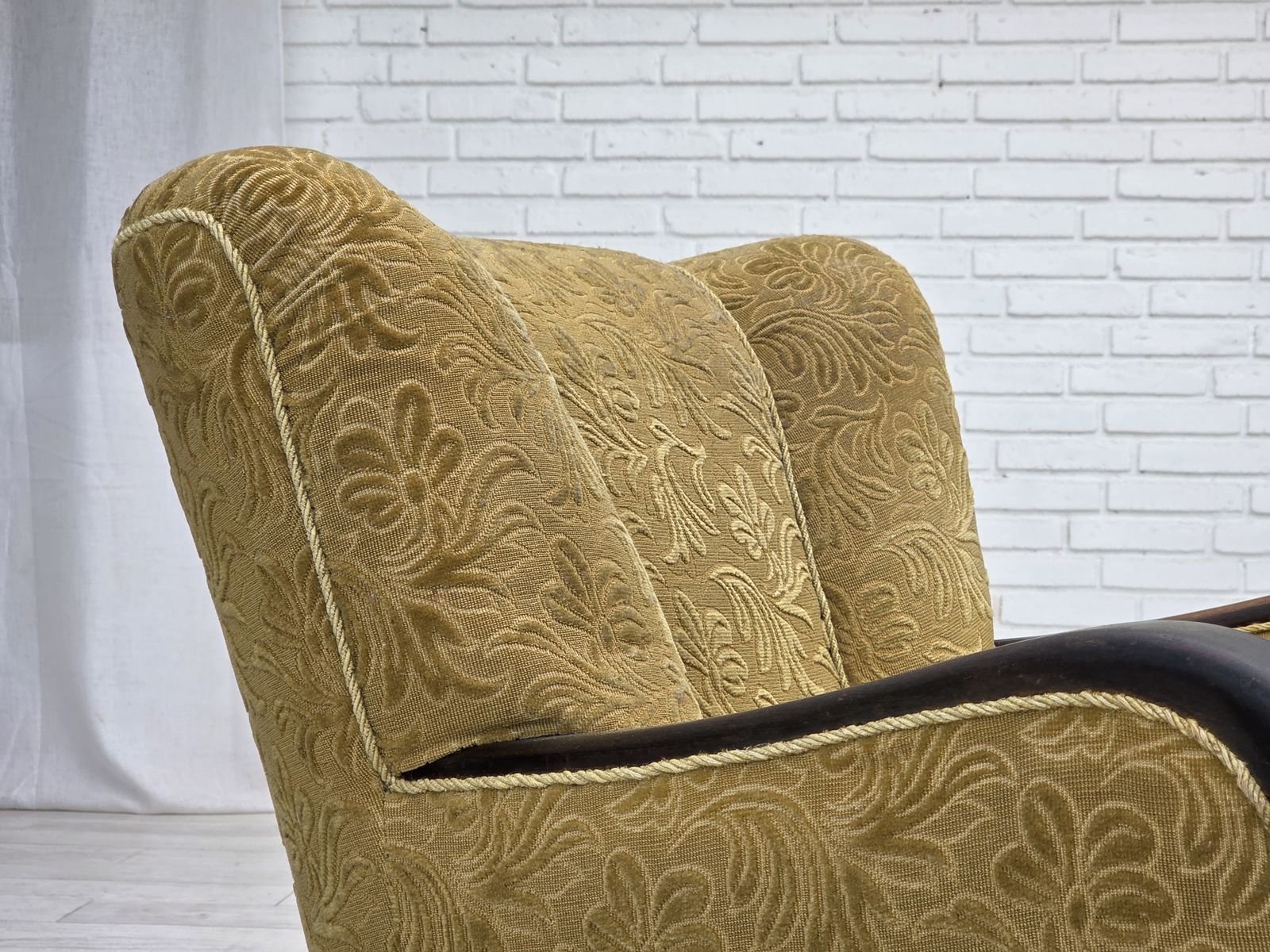1960s, Danish Design, Armchair, Original Condition, Furniture Fabric, Dark Beech Wood. photo for sale
