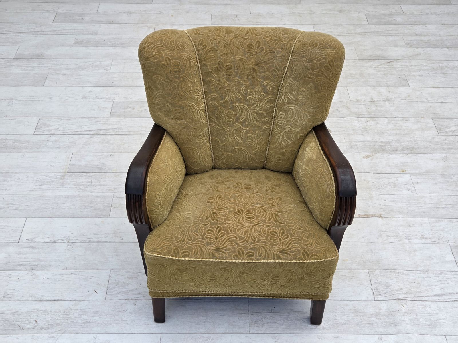 1960s, Danish Design, Armchair, Original Condition, Furniture Fabric, Dark Beech Wood. photo 1050.0