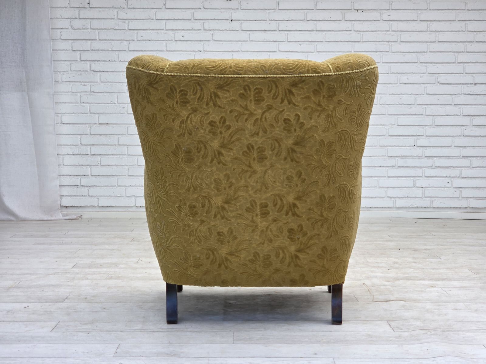 photo buy 1960s, Danish Design, Armchair, Original Condition, Furniture Fabric, Dark Beech Wood.