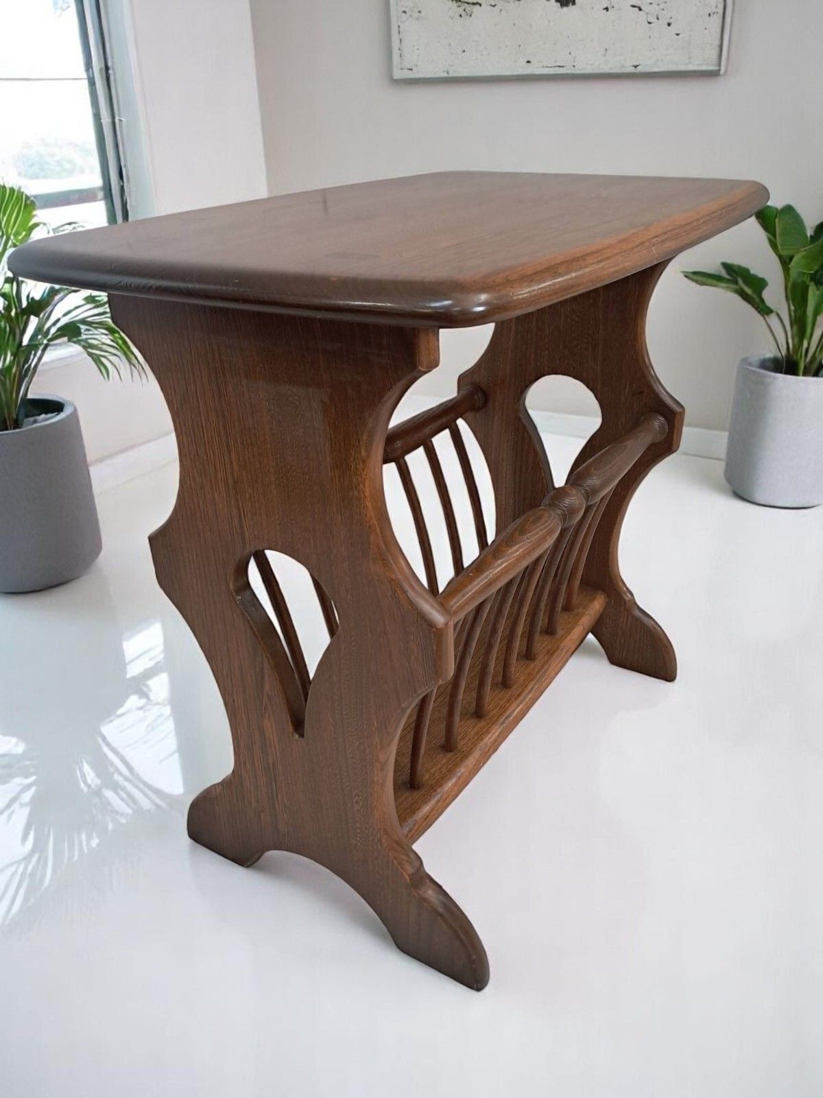 Vintage Ercol Magazine Rack Side Table Solid Elm Chaucer 974 | 1990's Vgc photo furniture