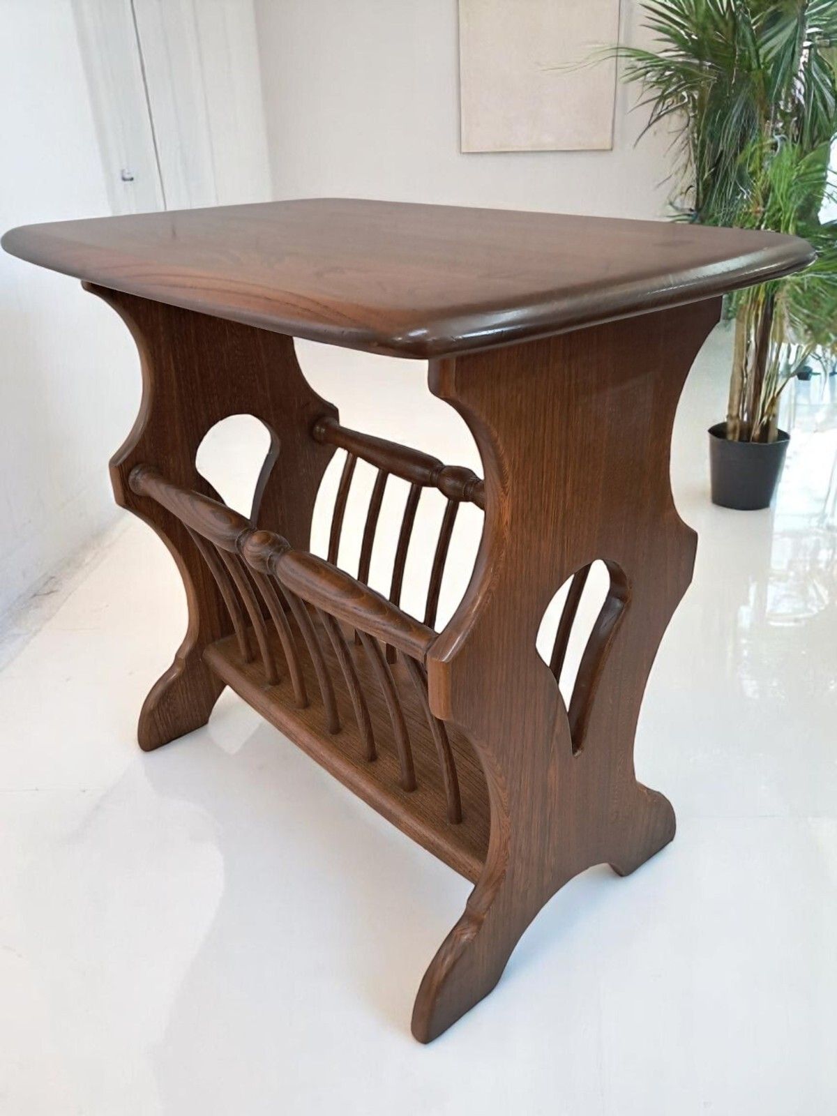 Vintage Ercol Magazine Rack Side Table Solid Elm Chaucer 974 | 1990's Vgc photo Furniture