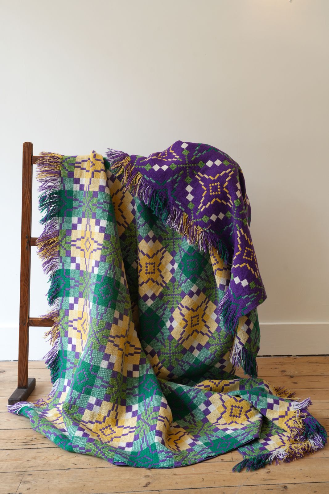 Very Large Traditional Welsh Blanket (Green / Purple)