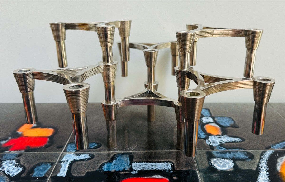 Set Of Six German 1960s 3plus Sinodin Silver Plated Interlocking Candle Holders photo for sale