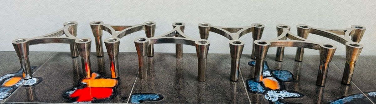 Home Decor Set Of Six German 1960s 3plus Sinodin Silver Plated Interlocking Candle Holders photo
