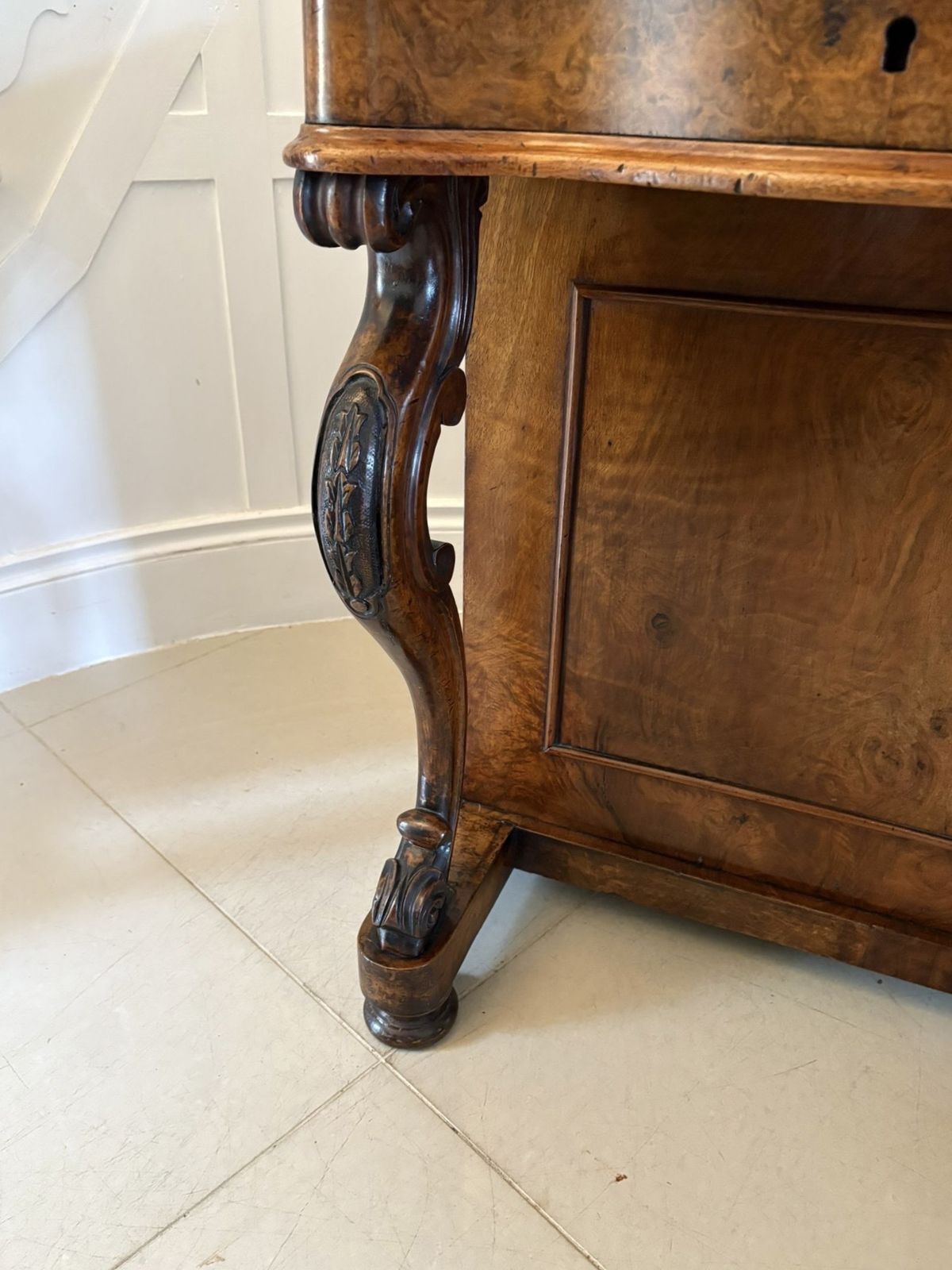 Antique 19th Century Quality Burr Walnut Freestanding Davenport photo furniture