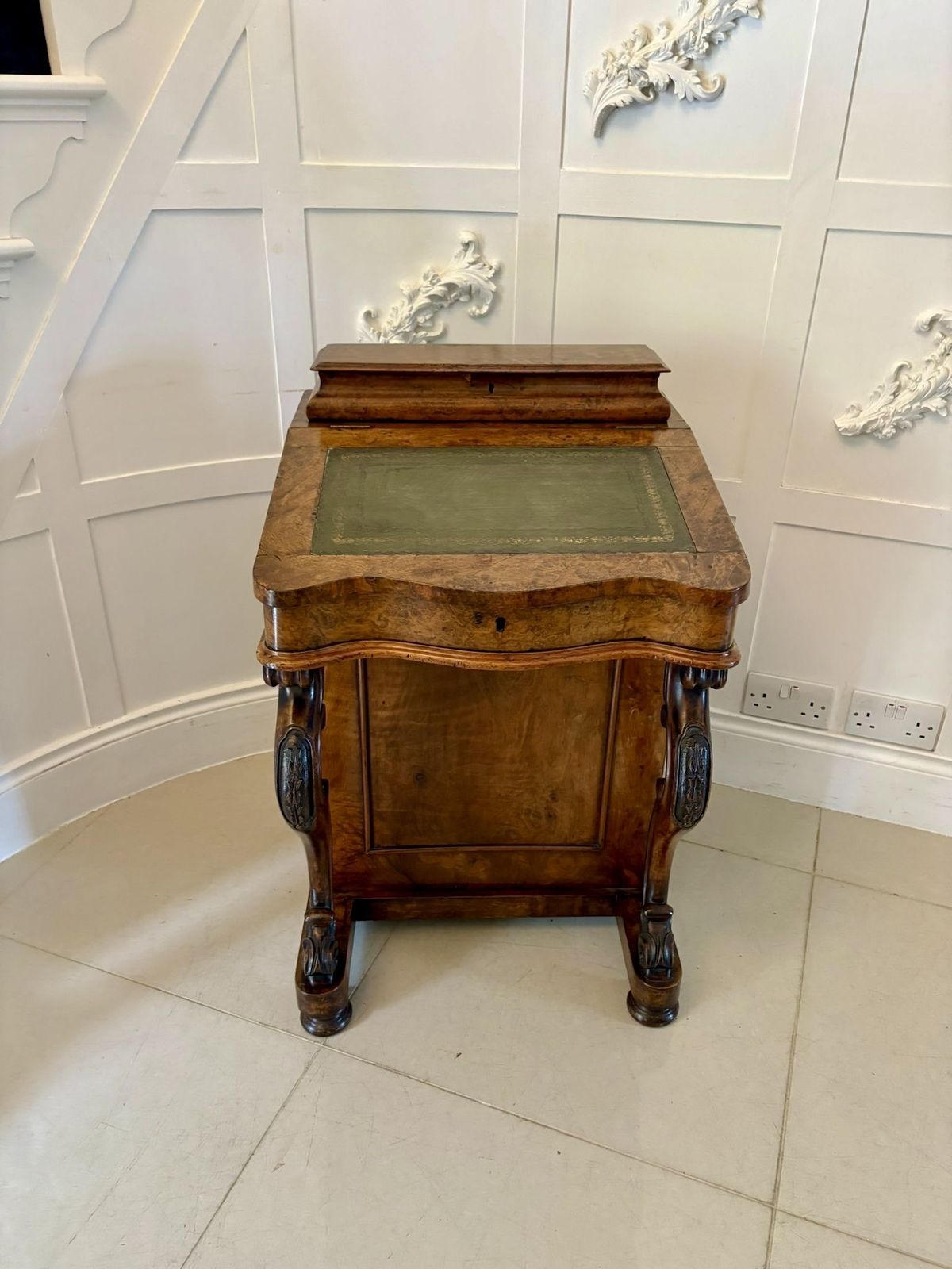 Antique 19th Century Quality Burr Walnut Freestanding Davenport