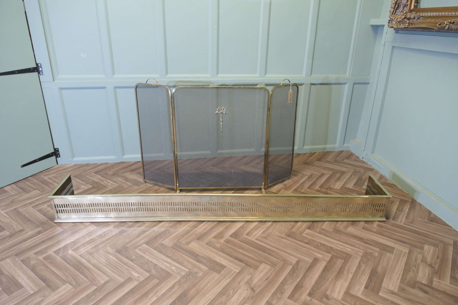 Very Long 19th Century Pierced Brass Fender (7ft 6” Long) photo Home Fixtures