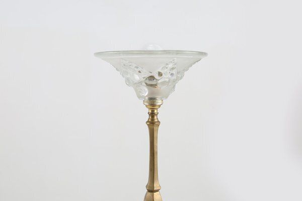 Art Nouveau Table Lamp With Brass And Marble Base And Glass Shade, 1920s photo Lighting