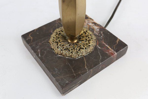 photo furniture Art Nouveau Table Lamp With Brass And Marble Base And Glass Shade, 1920s
