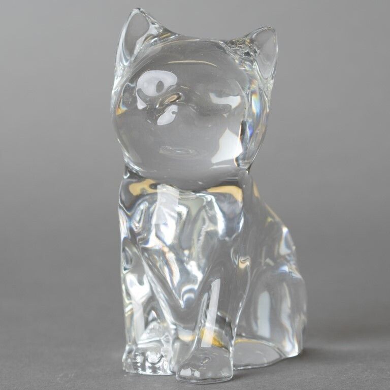 French Crystal Glass Cat Paperweight Figure