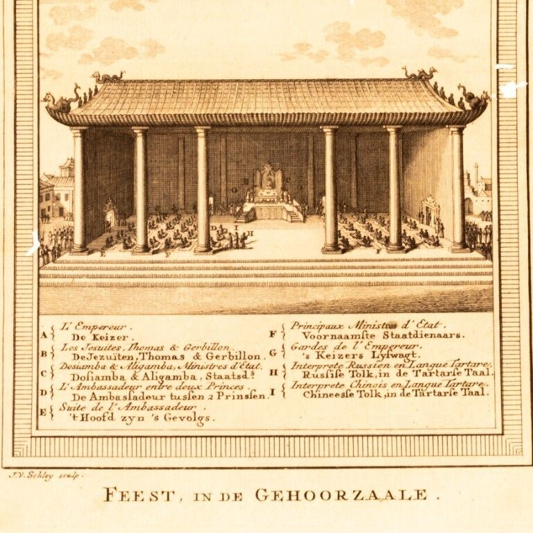 Antique 18th Century Engraving Titled “Banquet In The Audience Hall” By Jakob Van Schley, Ca. 1746 photo furniture