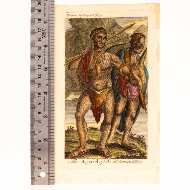 The Apparel Of Hottentot Men Antique Engraving 18th Century photo for sale