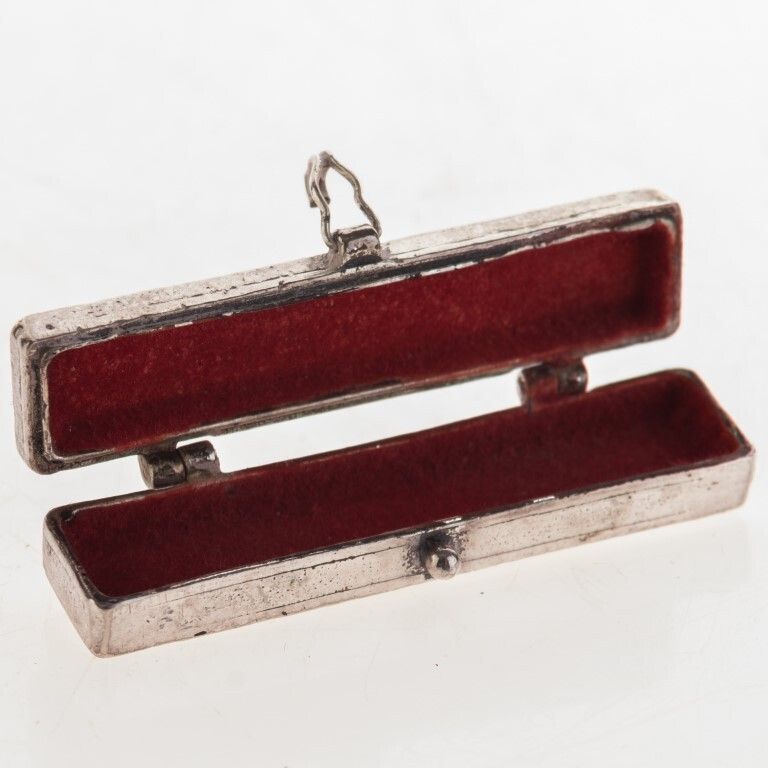 Antique Art Nouveau White Metal Pillbox With Floral Design photo for sale