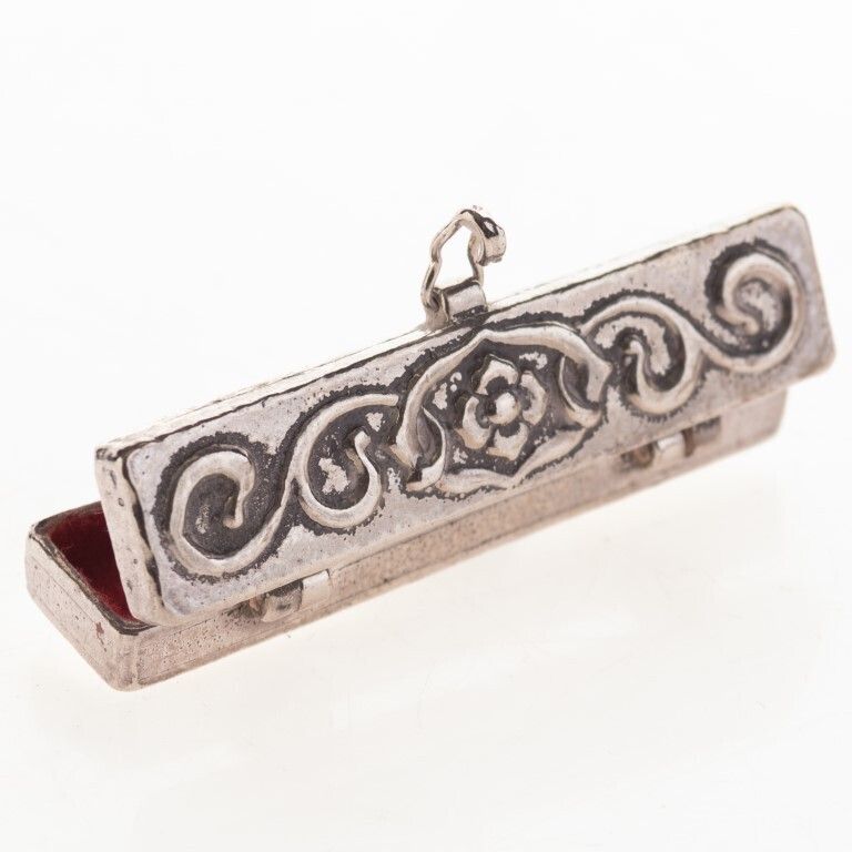 Antique Art Nouveau White Metal Pillbox With Floral Design photo Home Decor