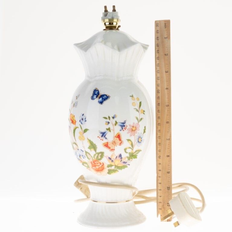 Aynsley Porcelain Ceramic Floral Butterflies Table Lamp photo for sale