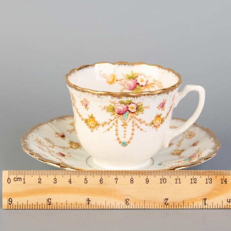 Antique Art Nouveau Bow Porcelain Ceramic Teacup & Saucer photo for sale