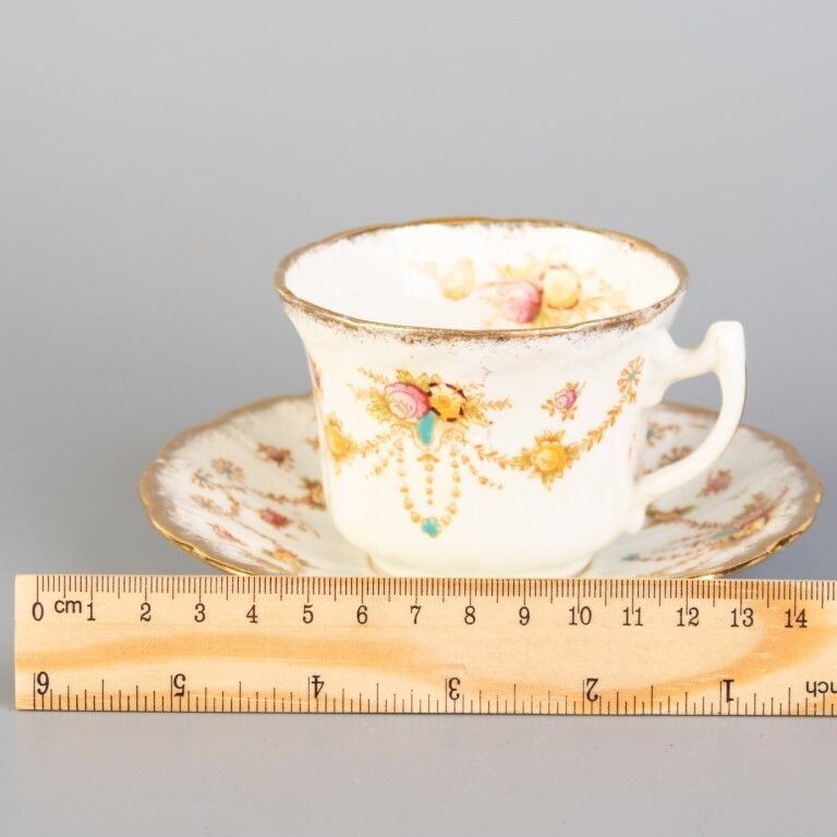 Antique Art Nouveau Bow Porcelain Ceramic Teacup & Saucer photo for sale