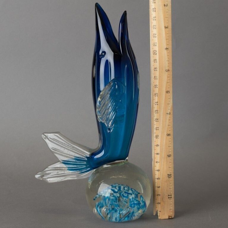 Mid Century Murano Venetian Hand Blown Glass Dolphin Paperweight Figure photo for sale