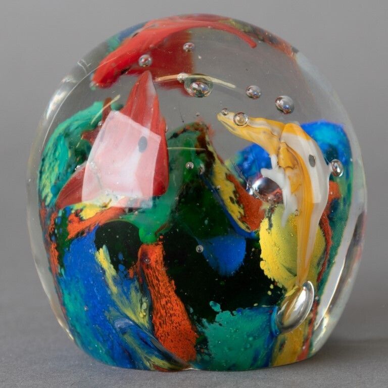Mid Century Murano Venetian Hand Blown Glass Fish Aquarium Paperweight