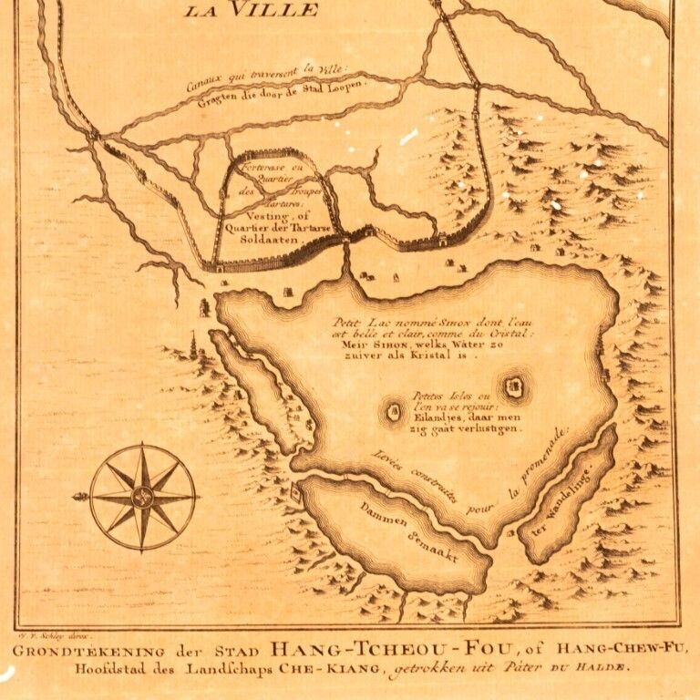Antique 18th Century Engraving Map Of Hangzhou, The Capital Of The Zhejiang Province In China, By Jakob Van Schley photo furniture