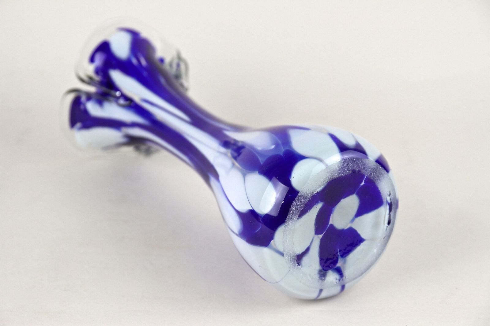 Home Decor Mid Century Dark Blue/ White Murano Glass Vase, Italy Ca. 1970 photo