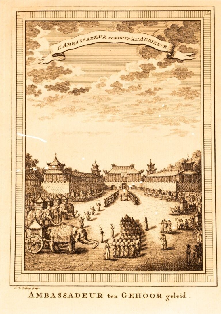 Antique 18th Century Engraving Titled “The Ambassador Leads The Audience”