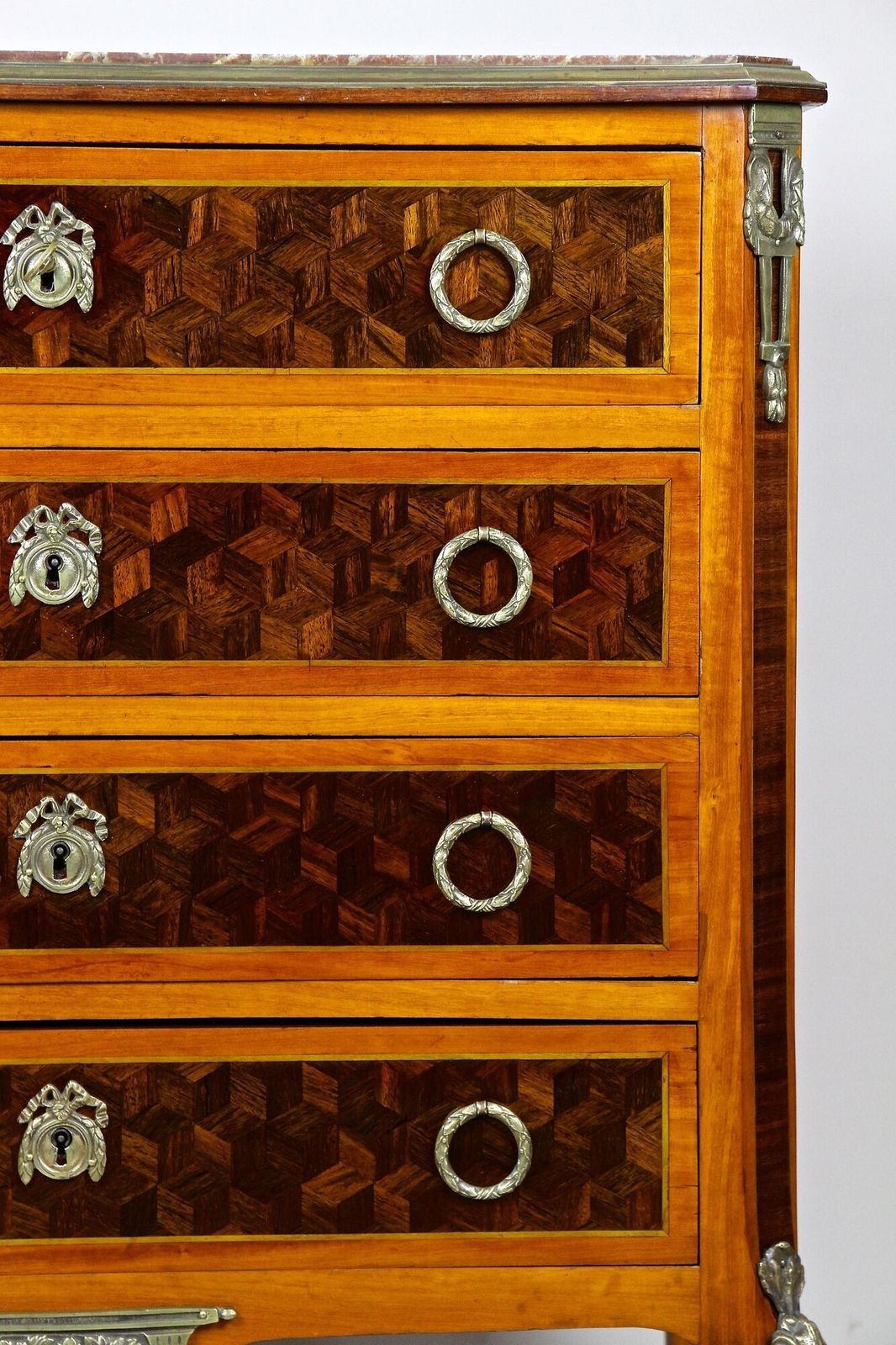 Furniture 19th Century Marquetry Chest Of Drawers, Transitional Style, France Ca. 1870 photo
