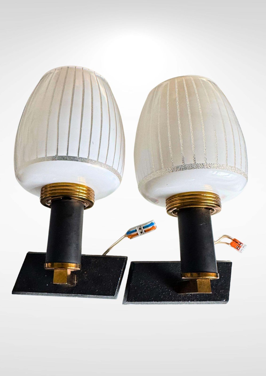 Pair Of Mid Century Italian Frosted Glass And Brass Wall Sconces photo Lighting