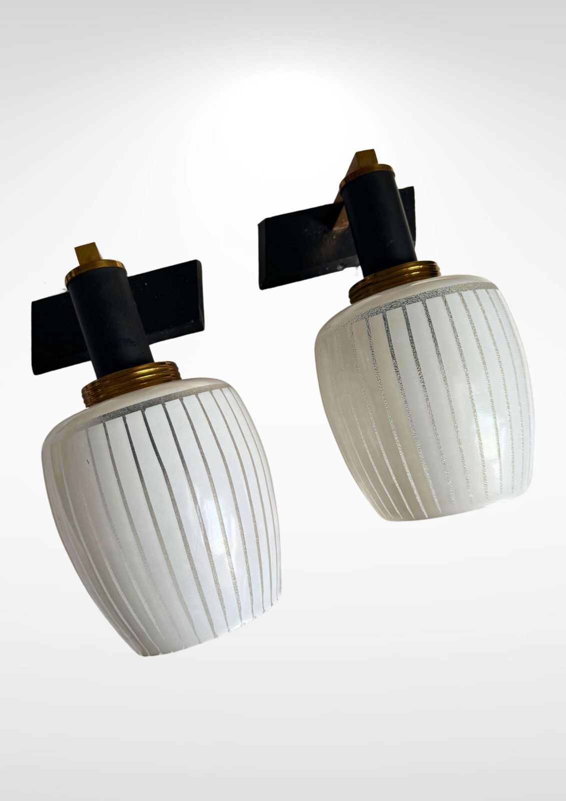 Pair Of Mid Century Italian Frosted Glass And Brass Wall Sconces photo buy