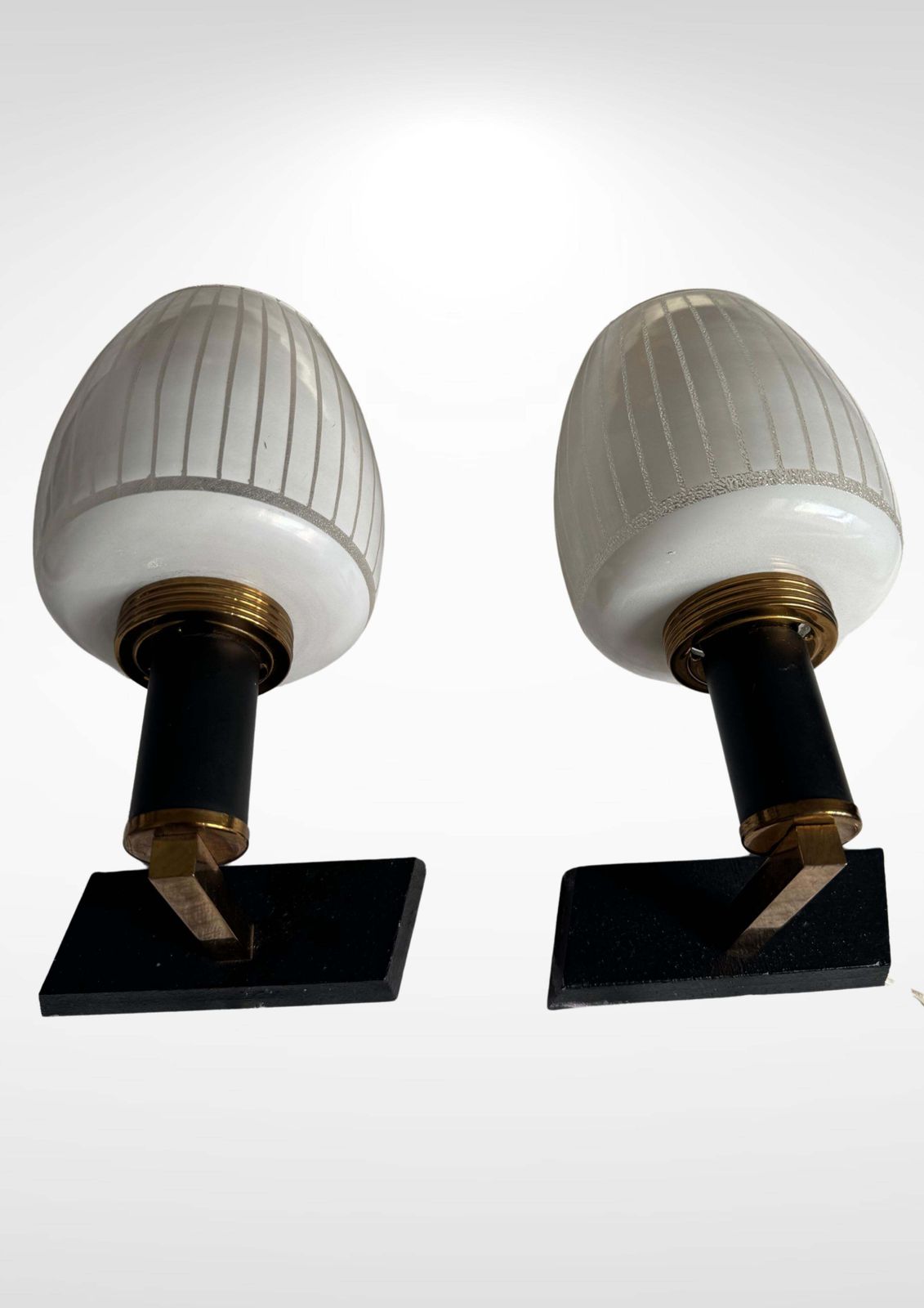 photo furniture Pair Of Mid Century Italian Frosted Glass And Brass Wall Sconces