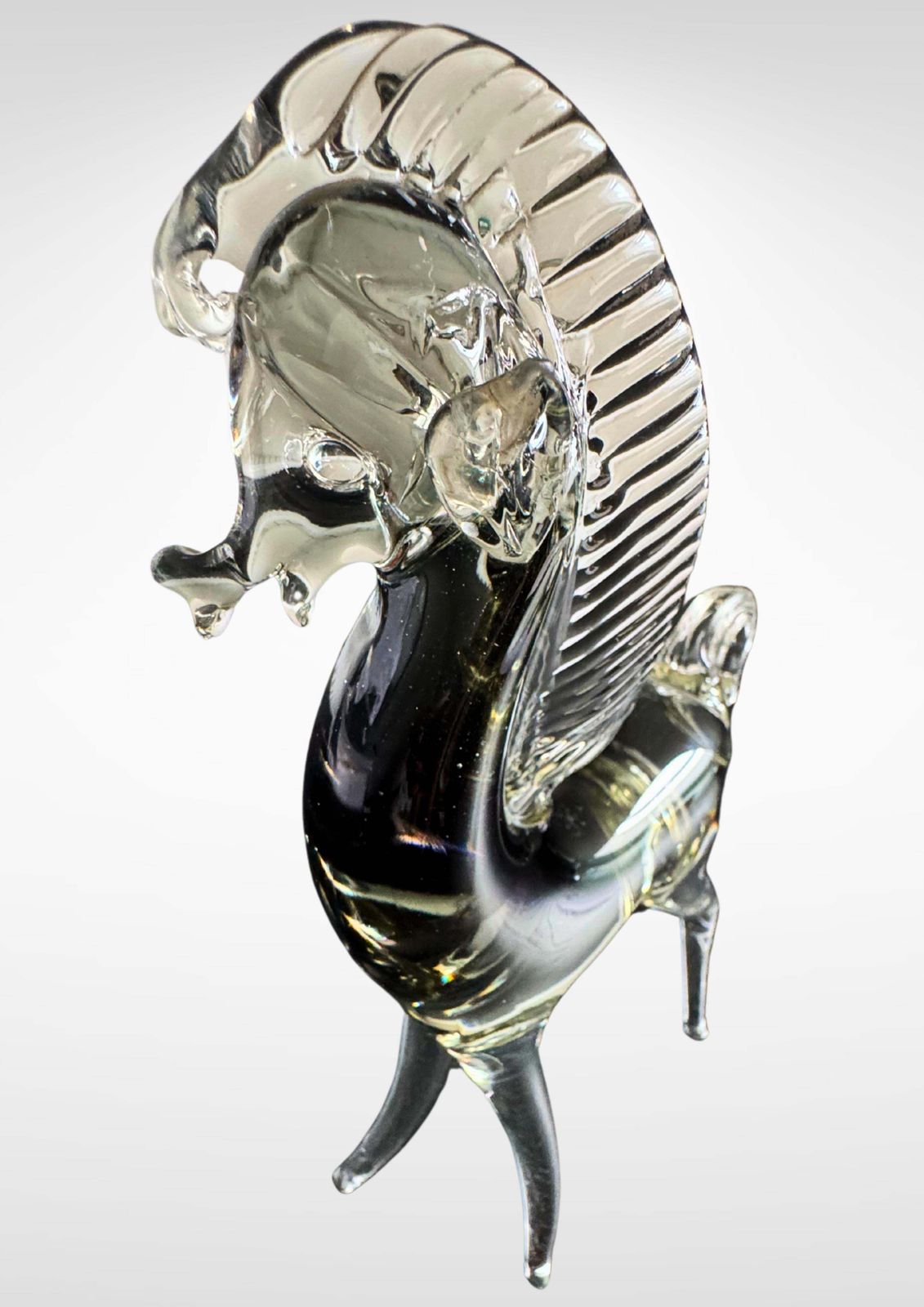 photo buy Mid Century Murano Glass Horse By Seguso With Silver Foil Label