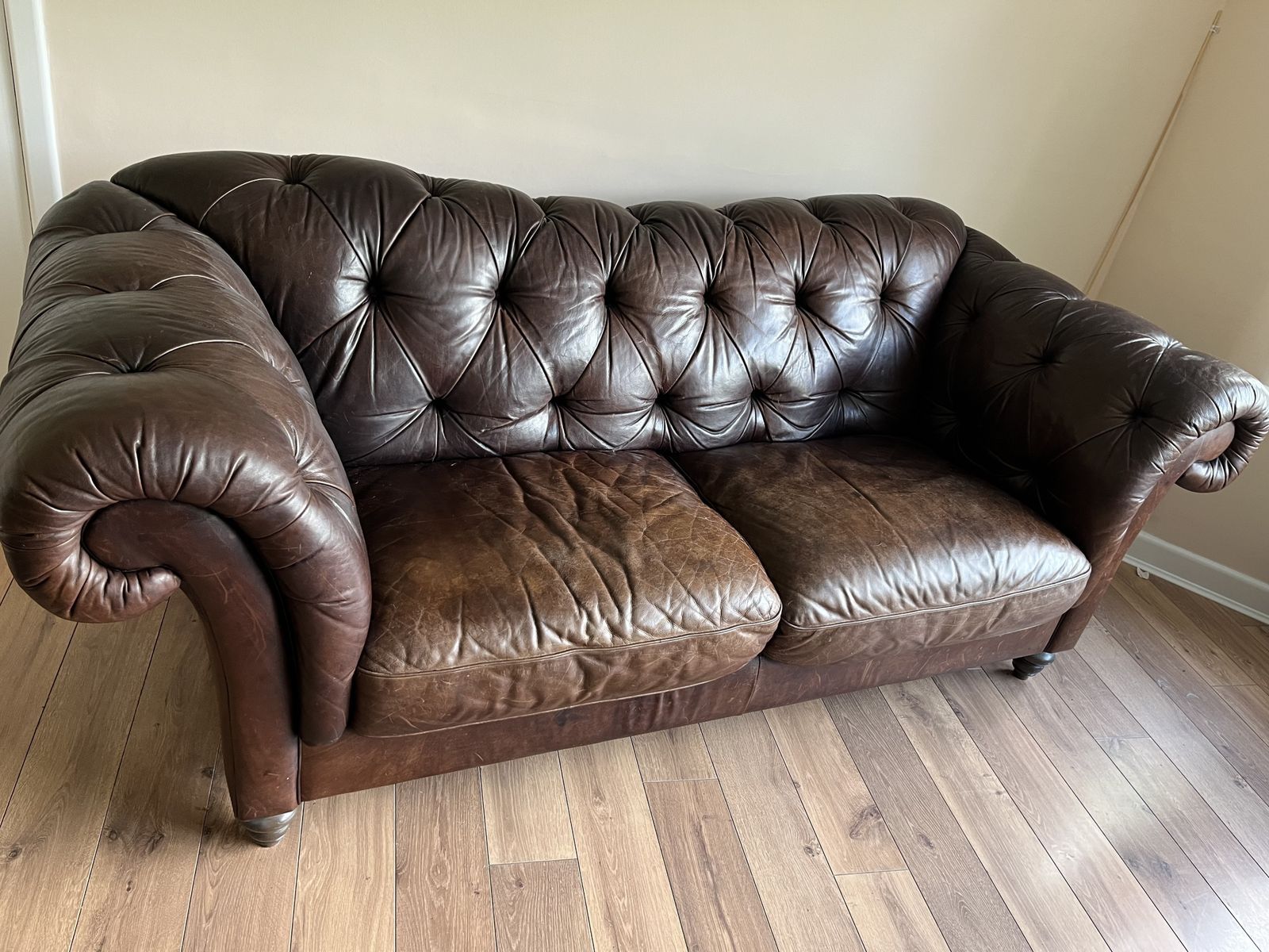 Natuzzi ‘Chesterfield’ Brown Leather Three Seater Sofa
