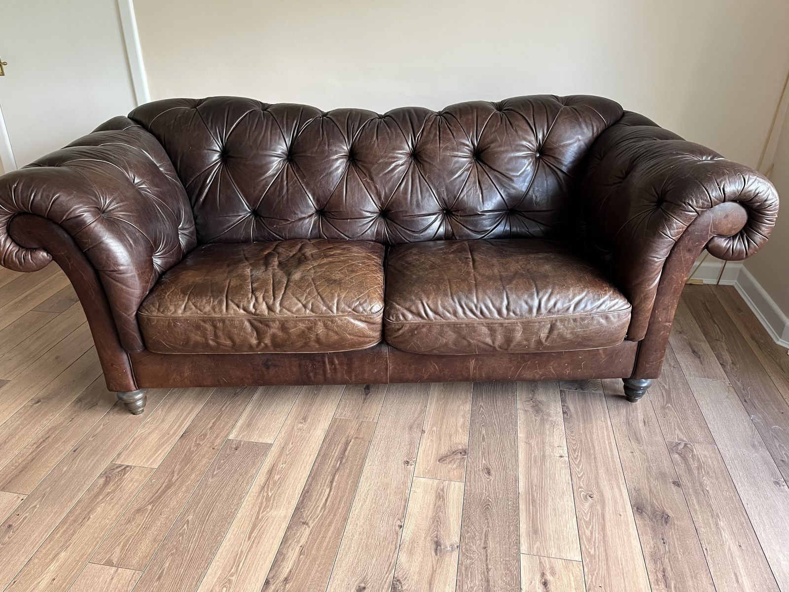 Natuzzi ‘Chesterfield’ Brown Leather Three Seater Sofa photo furniture
