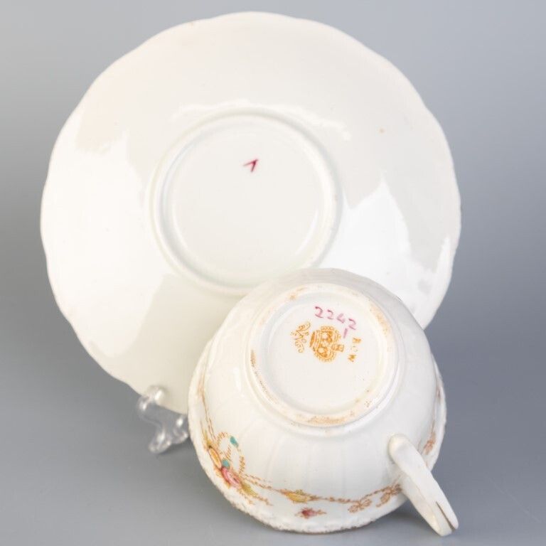 Antique Art Nouveau Bow Porcelain Ceramic Teacup & Saucer photo furniture