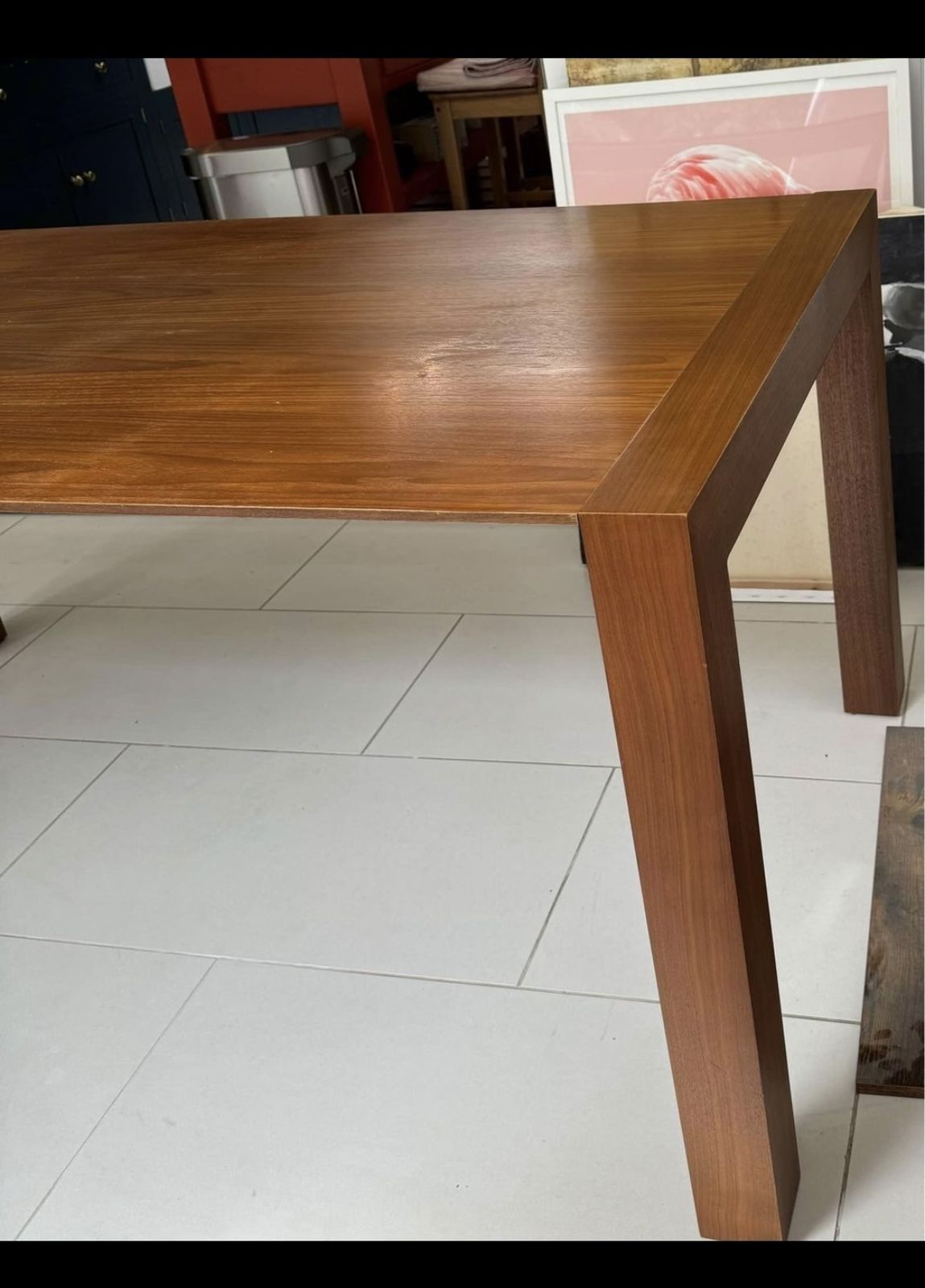 Extendable Dark Wood Table And Matching Dark Wood/Orange Chairs X6 photo for sale