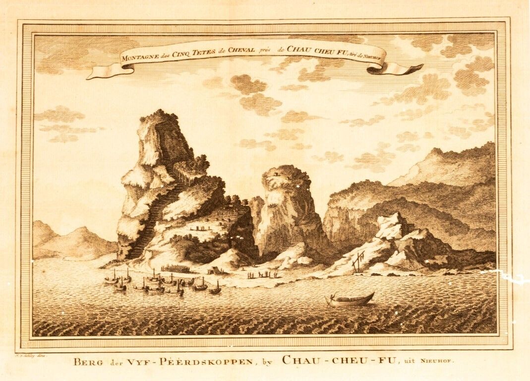 Antique 18th Century Engraving Titled “Mountain Of The Five Horse Heads, Near Chau Cheu Fu” By Jacques Nicolas Bellin