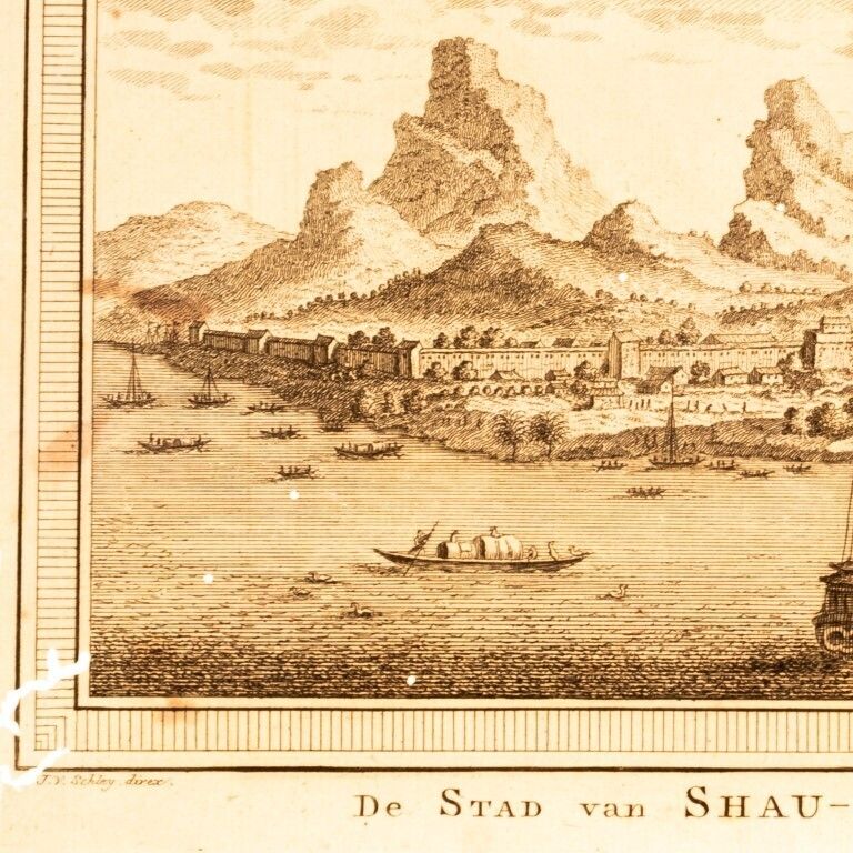 Antique 18th Century Frans De Bakker Engraving Depicting The City Of Chaozhou In Guangdong Province, China photo furniture