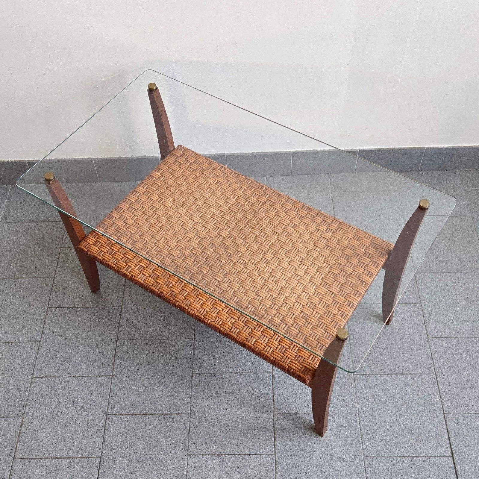 569.0 Stunning Vintage 1960s Heter Rattan Brass & Glass Coffee Table 60s 1960s photo