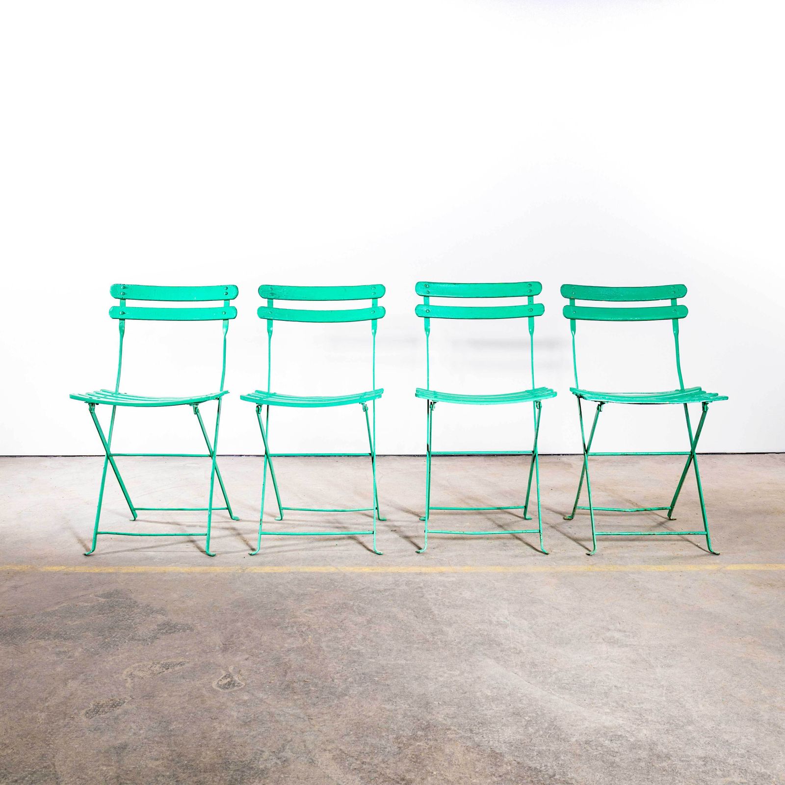 1950’s Slatted Pea Green French Outdoor Folding Chairs – Set Of Six photo buy
