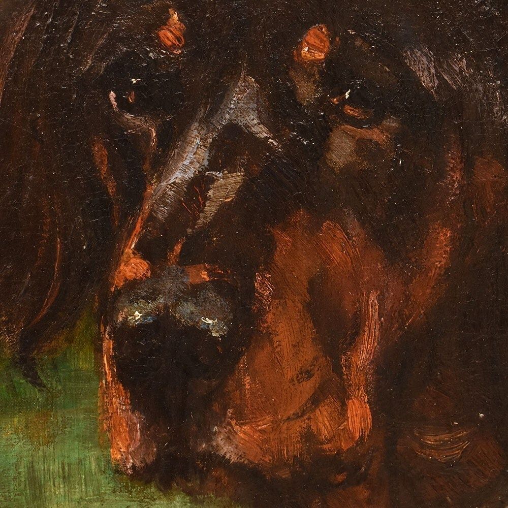Antique Painting, Black Dogs Portrait, Setter Gordon, Oil On Canvas, 19th Century. (Qa660) photo Art