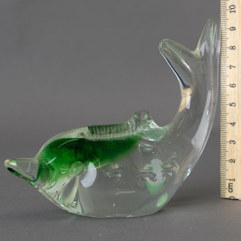 Mid Century Murano Venetian Hand Blown Glass Dolphin Paperweight Figure photo for sale