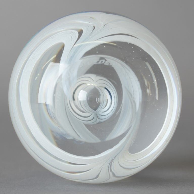 Mid Century Signed Hand Blown Glass Paperweight photo for sale