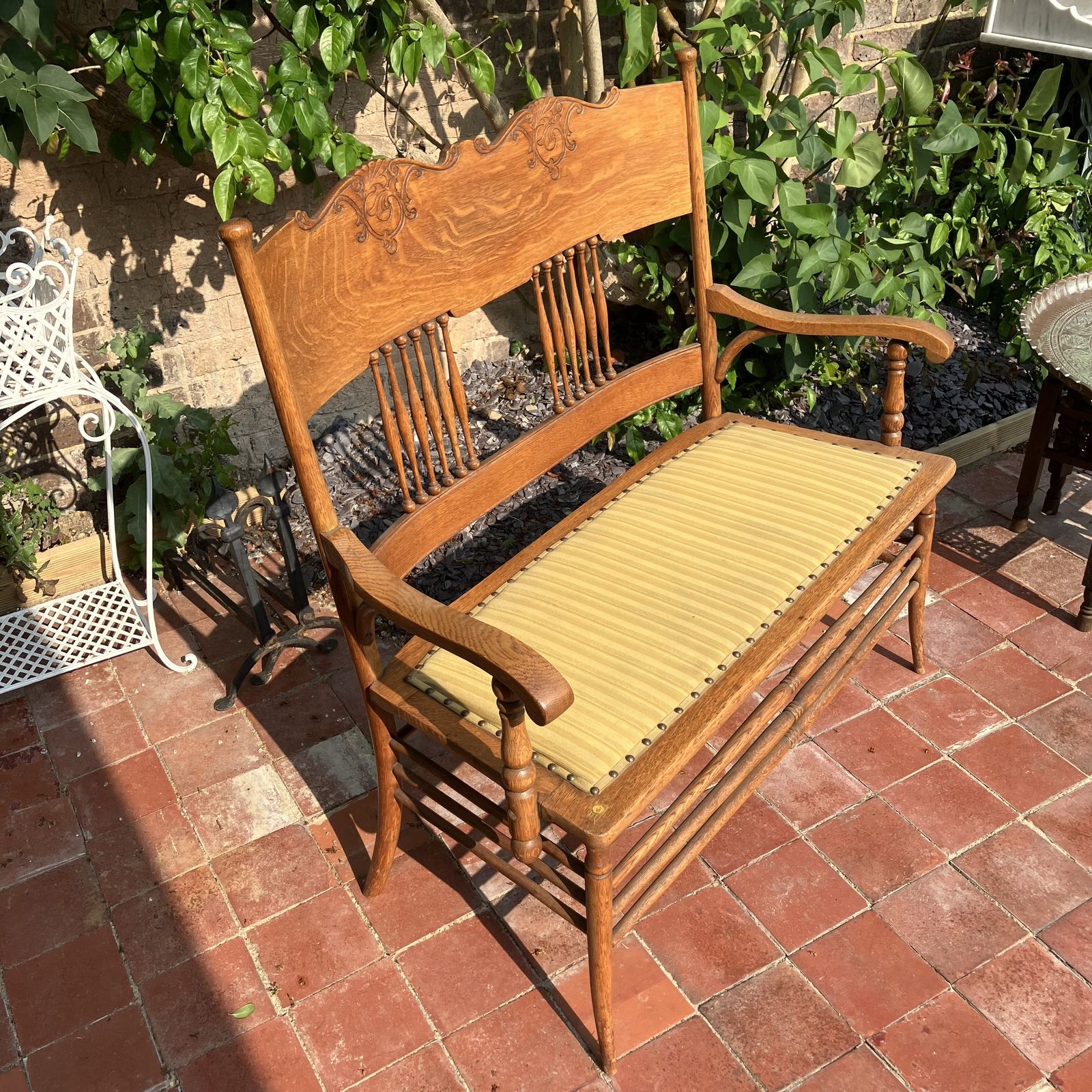 An American Arts & Crafts Two Seater Oak Bench From Haywood Wakefield