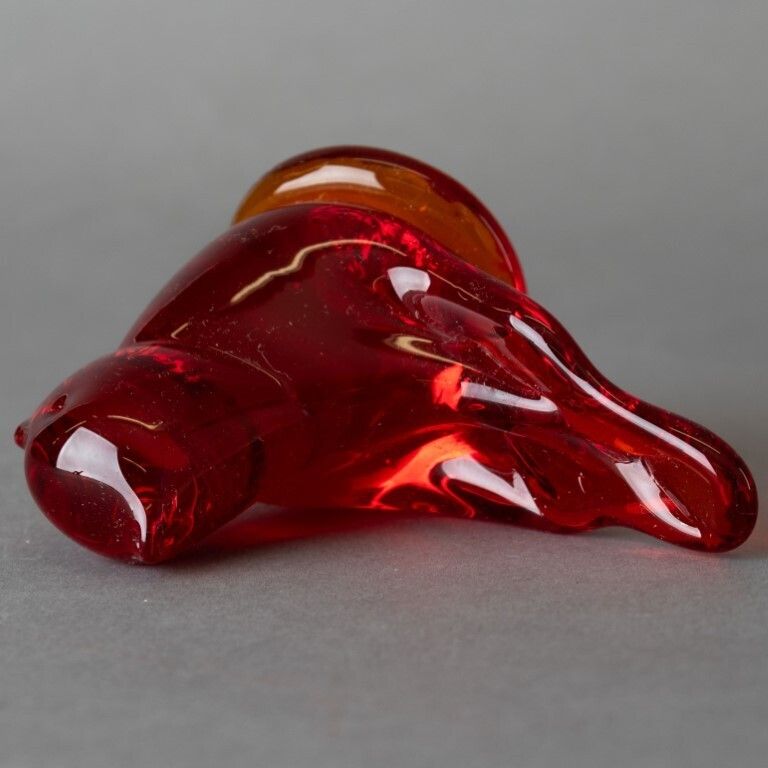 Leo Ward Red Hand Blown Glass Paperweight Bird Figure photo for sale
