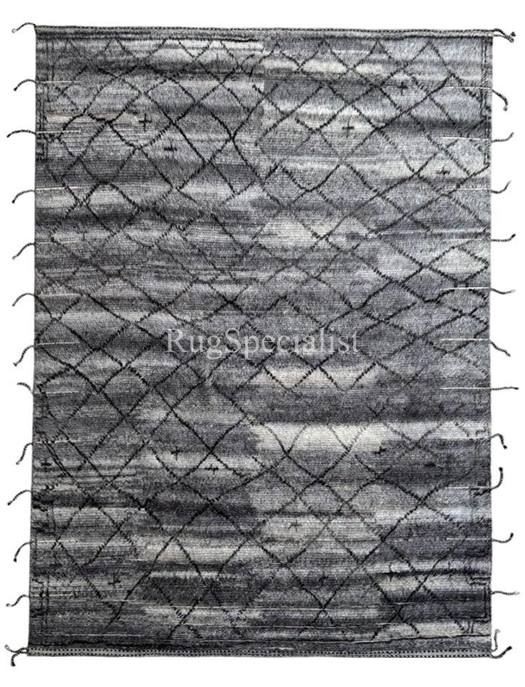 275x365 Cm Hand Knotted Moroccan Design Rug. Vintage Beni Ourain Carpet. 100% Natural Wool. 9x12 Ft