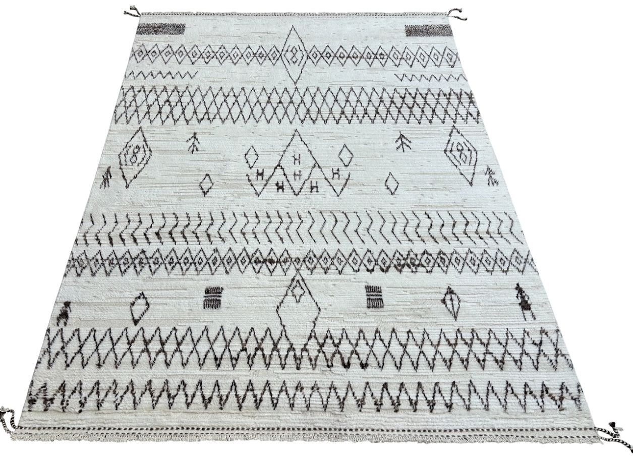 275x365 Cm Hand Knotted Moroccan Berber Rug. Vintage Beni Ourain Carpet. 100% Natural Un Dyed Wool. 9x12 Ft photo for sale