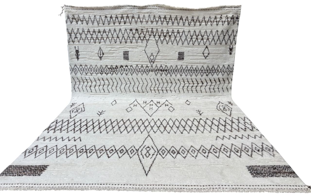 275x365 Cm Hand Knotted Moroccan Berber Rug. Vintage Beni Ourain Carpet. 100% Natural Un Dyed Wool. 9x12 Ft photo Textiles
