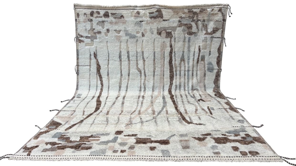 275x365 Cm Hand Knotted Moroccan Style Rug. Vintage Beni Ourain Carpet. 100% Natural Wool. 9x12 Ft photo Textiles