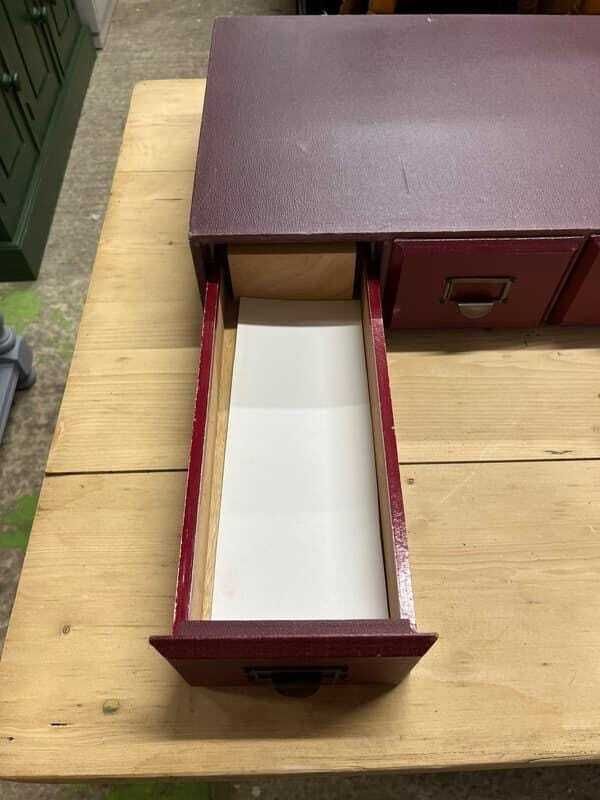 Vintage 6 Red Faux Leather Covered Filing Drawers Brass Handles Label Holders photo 94.0