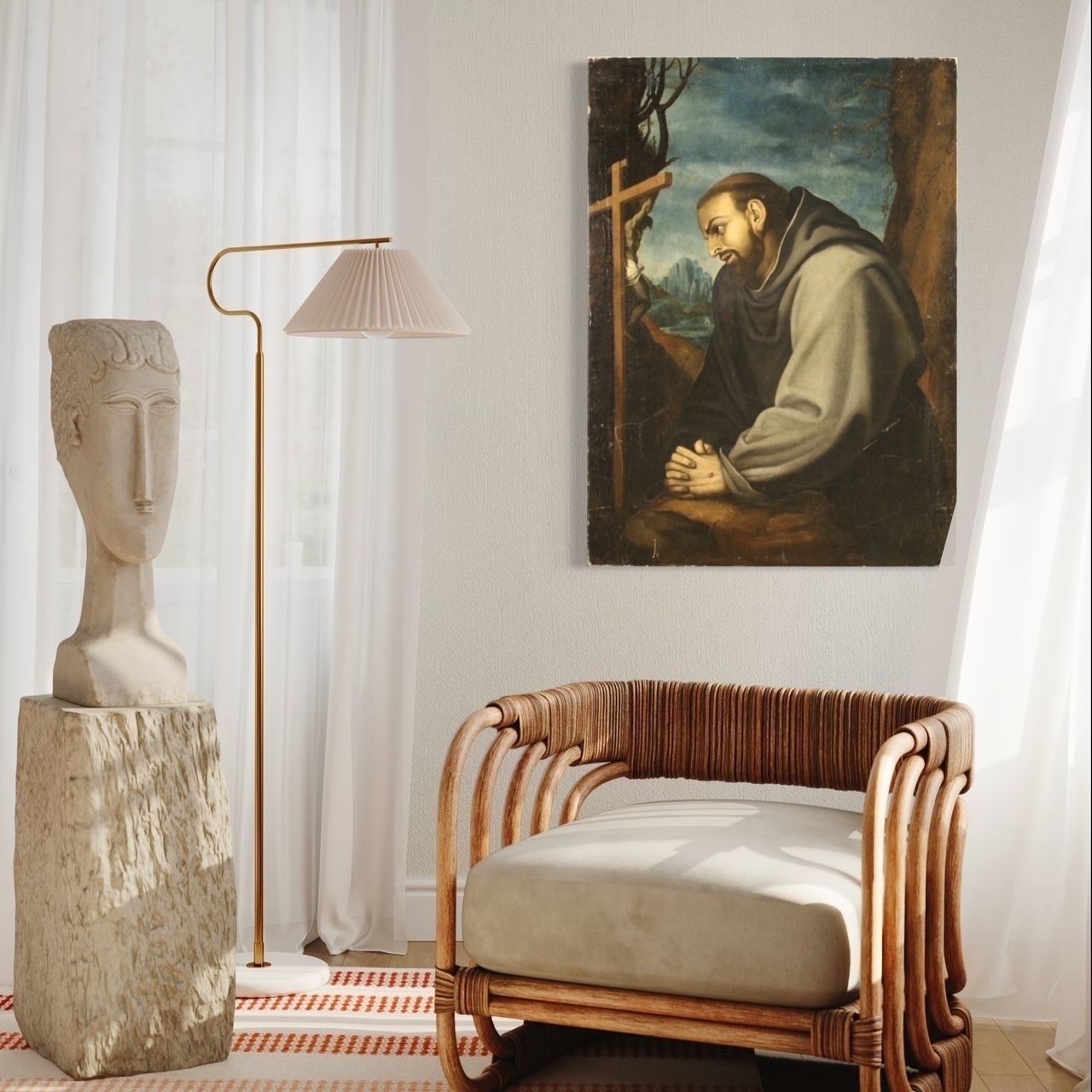 Antique Italian Religious Painting Saint Francis From 18th Century photo for sale